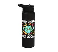 Think Global Eat Local Happy Earth Stainless Steel Insulated Water Bottle
