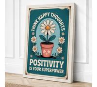 Think Happy Thoughts Canvas Wall Art Print 24x16 Inch | Cream