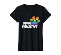 Think Pawsitive Dog or Cat Paw LGBT Print Positive Thinking Value Graphic T-Shirt, Women, Black, M