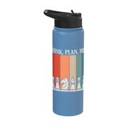 Think Plan Win Chess Pieces Retro Style Stainless Steel Insulated Water Bottle