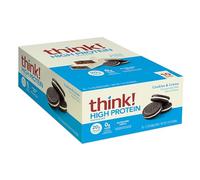 think! Protein Bars, High Protein Snacks, Gluten Free, Kosher Friendly, Cookies and Crème, Nutrition Bars, 2.1 Oz per Bar, 10 Count (Packaging May Vary)