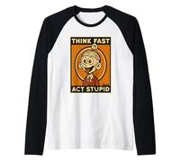 Think Quick and Act Stupid Retro Cartoon Humor Raglan Baseball Tee