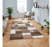 Think Rugs Matrix MT61 Hand Carved High Density Pile Rug, Beige/Brown, 80 x 150 Cm