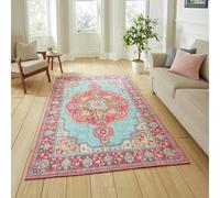 Think Rugs Zahra Floral Blue and Red Rug - 152x230cm