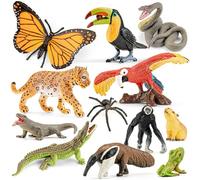 THINKBAY 12 Pieces Realistic Rainforest Animal Figures Jungle Diorama Supplies Party Gift Jungle Animal Figures Learning Toys for Kids