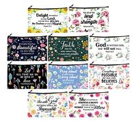 Thinkday 10 Pieces Christian Gifts Makeup Bags for Women Bible Verse Prayers Inspirational Pencil Pouch Religious Scripture Gift for Women Mom Friend Sister on Birthday Graduation Christmas, light