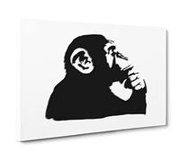 Thinker Monkey By Banksy Canvas Print | Gallery Wrapped 30mm Frame Wall Art | 30x20 inches | Ready to Hang | Pop Art Animals Picture | Living Room Bedroom Lounge Office