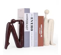 Thinker Statue Decorative Bookends,1 Pair/2 PCS Book Ends for Shelves Unique Modern Book Stopper for Heavy Books, Abstract Aesthetic Decor, Modern Home Bookshelf Decoration (White and Red Brown)