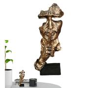 Thinker Statue - Keep Silent Sťatue | Resin Face Figurine For Table, Shelf, Or Desk | Is Golden Th́inker Stâtue | Decorative Sìlent Man Art Fòr Living Room, Office, Oř Home Decor