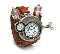 ThinkGeek Steampunk-Styled Tesla Analog Watch Weathered-Brass Look on Metal Findings Plus Leather Strap, Retro
