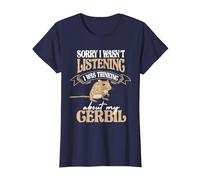Thinking About My Gerbil Desert Rat Rodent Owners Gerbil T-Shirt, Women, Navy Blue, X-Large