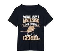 Thinking About My Gerbil Desert Rat Rodent Owners Gerbil T-Shirt, Women's Plus, Black, 1X