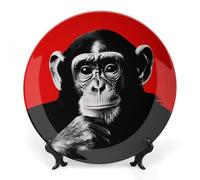 Thinking Chimp Monkey Personalized Bone China Decorative Plate Ceramic Decorative Plates with Display Stand for Home Office Decor