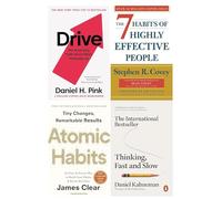 Thinking Fast and Slow, Drive, Atomic Habits and 7 Habits of Highly Effective People 4 Books Set