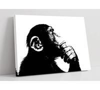 Thinking Monkey Stencil Style Black and White Canvas Wall Art Picture Print - 47 inch wide x 32 inch high (Frame Depth 30mm)