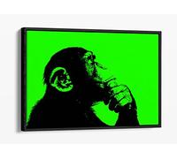 Thinking Monkey Stencil Style, Neon Green Canvas Floater Frame Print Picture Art - Black Frame 12 inch wide x 8 inch high