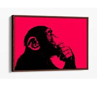 Thinking Monkey Stencil Style, Pink 2 Canvas Floater Frame Print Picture Art - Walnut Frame 18 inch wide x 12 inch high