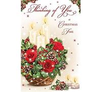 Thinking of You Artistic Christmas Card from Paper Rose - Candles and Festive Flowers - Flitter Finish