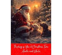Thinking of You at Christmas Time Card For Auntie and Uncle - Santa Dogs Greeting Card Xmas For Him Her Male Female Couple