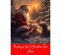 Thinking of You at Christmas Time Card For Boss - Santa Dogs Greeting Card for Xmas For Him Her Male Female