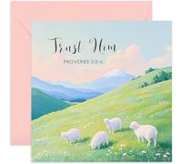 Thinking of You Card for Religious Friend or Family Member - 'Trust Him' Lamb Fields Design - Beautiful Thoughtful Sympathy Card - Sorry Greeting Card - Loss | Bible Verse Card