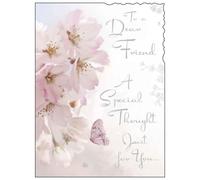Thinking Of You Card (JJ5434) Dear Friend - A Special Thought - Blossom - Silver Embossed
