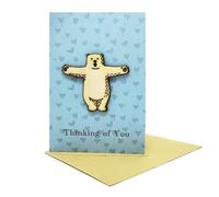Thinking of You Card with a Wooden Pocket Bear Hug on the front