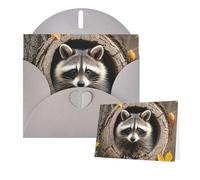 Thinking of You Cards 15 x 10cm Thank You Card with Envelope Raccoon in The Fall Tree Hole Greeting Card Blank Note Cards for All Occasions