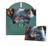 Thinking of You Cards Birthday Cards with Envelopes Autumn leaves and a wolf Blank Cards for All Occasions Happy Birthday Anniversary Greeting Card for Wedding Invitations Thank You Note 10x15 cm