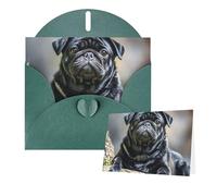 Thinking of You Cards Birthday Cards with Envelopes Cute Black Pug Dog Blank Cards for All Occasions Happy Birthday Anniversary Greeting Card for Wedding Invitations Thank You Note 10x15 cm