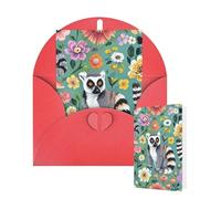 Thinking of You Cards Birthday Greeting Cards with Envelopes Animals Lemur Flowers Pattern Blank Cards for All Occasions Happy Birthday Thank You Note Card for Wedding Invitations Christmas 10 X 15 CM