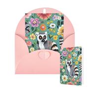 Thinking of You Cards Birthday Greeting Cards with Envelopes Animals Lemur Flowers Pattern Blank Cards for All Occasions Happy Birthday Thank You Note Card for Wedding Invitations Christmas 10 X 15 CM