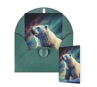 Thinking of You Cards Birthday Greeting Cards with Envelopes Northern Lights Polar Bear Blank Cards for All Occasions Happy Birthday Thank You Note Card for Wedding Invitations Christmas 10 X 15 CM