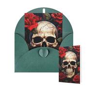 Thinking of You Cards Birthday Greeting Cards with Envelopes Skull Rose-Red Blank Cards for All Occasions Happy Birthday Thank You Note Card for Wedding Invitations Christmas 10 X 15 CM