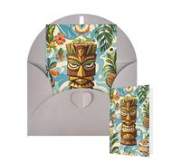 Thinking of You Cards Birthday Greeting Cards with Envelopes Vintage Aloha Tiki Pattern Blank Cards for All Occasions Happy Birthday Thank You Note Card for Wedding Invitations Christmas 10 X 15 CM