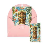 Thinking of You Cards Birthday Greeting Cards with Envelopes Vintage Aloha Tiki Pattern Blank Cards for All Occasions Happy Birthday Thank You Note Card for Wedding Invitations Christmas 10 X 15 CM