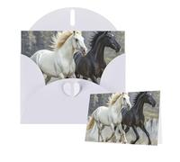 Thinking of You Cards with Envelopes Black and White Horses Running Greeting Cards for All Occasions Thank You Blank Note Card for Wedding Invitations Valentine's Day Birthday Card 10x15 cm