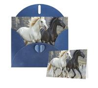 Thinking of You Cards with Envelopes Black and White Horses Running Greeting Cards for All Occasions Thank You Blank Note Card for Wedding Invitations Valentine's Day Birthday Card 10x15 cm