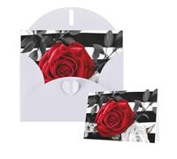 Thinking of You Cards with Envelopes Black White Stripes Red Rose Flowers Greeting Cards for All Occasions Thank You Blank Note Card for Wedding Invitations Valentine's Day Birthday Card 10x15 cm