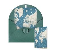 Thinking of You Cards with Envelopes Blue map of The World Blank Cards for All Occasions Thank You Blank Note Card Greeting Cards for Wedding Bridal Invitations Birthday Party 10 x 15 cm