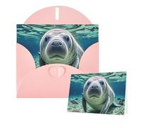 Thinking of You Cards with Envelopes Cute Sea Animal Manatee Greeting Cards for All Occasions Thank You Blank Note Card for Wedding Invitations Valentine's Day Birthday Card 10x15 cm