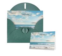 Thinking of You Cards with Envelopes Greetings Card Beach Sea Birds Waves Blank Cards for All Occasions Birthday Thank You Note Card for Wedding Invitations Valentine's Day 10 X 15 CM