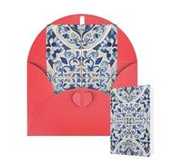 Thinking of You Cards with Envelopes Greetings Card Blue Tile Pattern Blank Cards for All Occasions Birthday Thank You Note Card for Wedding Invitations Valentine's Day 10 X 15 CM