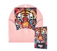 Thinking of You Cards with Envelopes Greetings Card Color paint tiger face Blank Cards for All Occasions Birthday Thank You Note Card for Wedding Invitations Valentine's Day 10 X 15 CM
