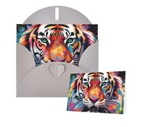 Thinking of You Cards with Envelopes Greetings Card Color paint tiger face Blank Cards for All Occasions Birthday Thank You Note Card for Wedding Invitations Valentine's Day 10 X 15 CM