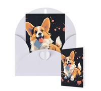 Thinking of You Cards with Envelopes Greetings Card Corgi dog on dark background Blank Cards for All Occasions Birthday Thank You Note Card for Wedding Invitations Valentine's Day 10 X 15 CM