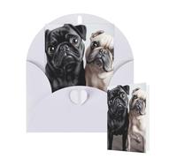 Thinking of You Cards with Envelopes Greetings Card Cute Black Pug Dog Blank Cards for All Occasions Birthday Thank You Note Card for Wedding Invitations Valentine's Day 10 X 15 CM