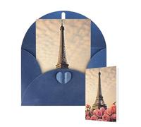 Thinking of You Cards with Envelopes Greetings Card Eiffel Tower with Rose Flower Blank Cards for All Occasions Birthday Thank You Note Card for Wedding Invitations Valentine's Day 10 X 15 CM
