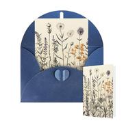 Thinking of You Cards with Envelopes Greetings Card Floral Herbs Botanical Engraving Blank Cards for All Occasions Birthday Thank You Note Card for Wedding Invitations Valentine's Day 10 X 15 CM