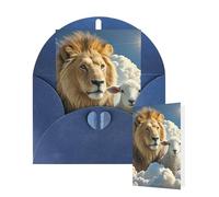 Thinking of You Cards with Envelopes Greetings Card Lamb with A Lion Clouds Blank Cards for All Occasions Birthday Thank You Note Card for Wedding Invitations Valentine's Day 10 X 15 CM